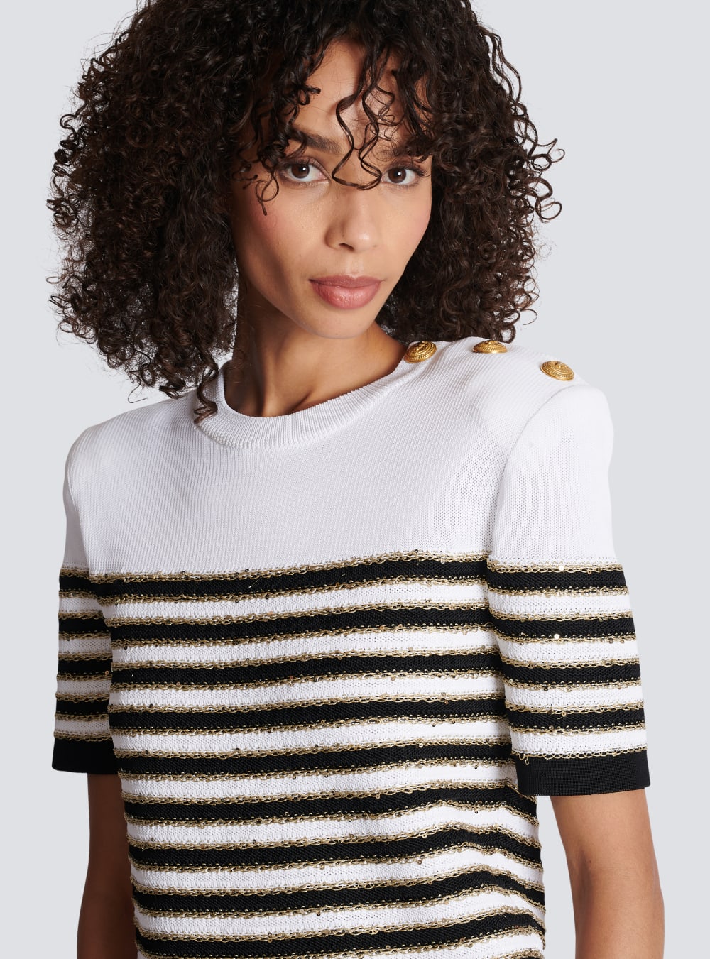 Women's Balmain Striped Knit Tops White | USA DL1ZeMLi