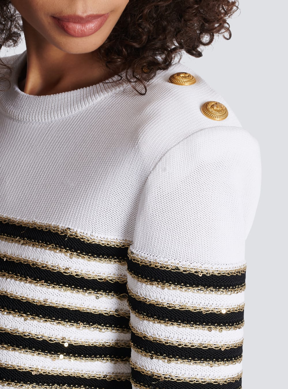 Women's Balmain Striped Knit Tops White | USA DL1ZeMLi