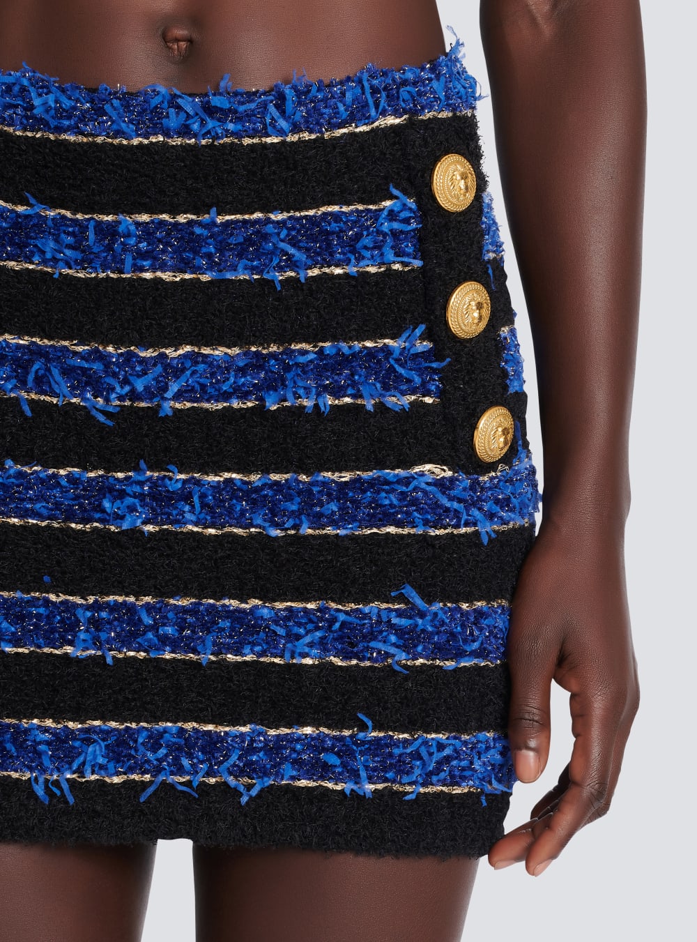 Women's Balmain Striped Tweed Skirts Blue | USA zMNywEU2