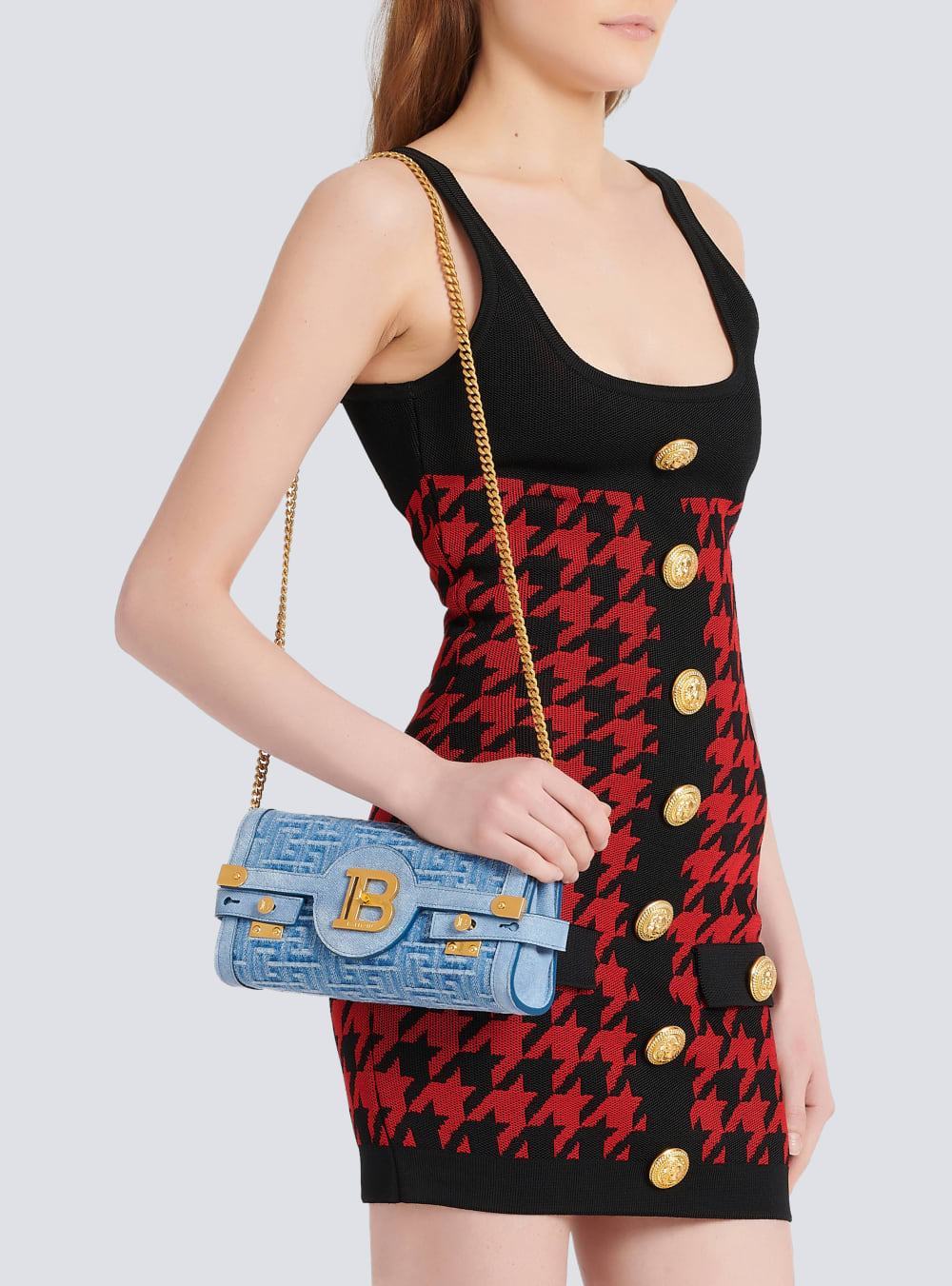 Women's Balmain Suede And Denim B-Buzz 23 Crossbody Bags Blue | USA VE4ey1mS