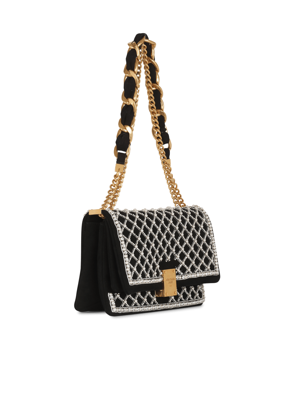 Women's Balmain Suede And Embroidered Pearl 1945 Soft Shoulder Bags Black | USA R2v3E1Cy