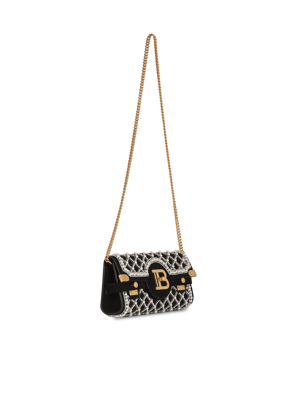 Women's Balmain Suede And Embroidered Pearl B-Buzz 23 Crossbody Bags Black | USA nwAqq6OV