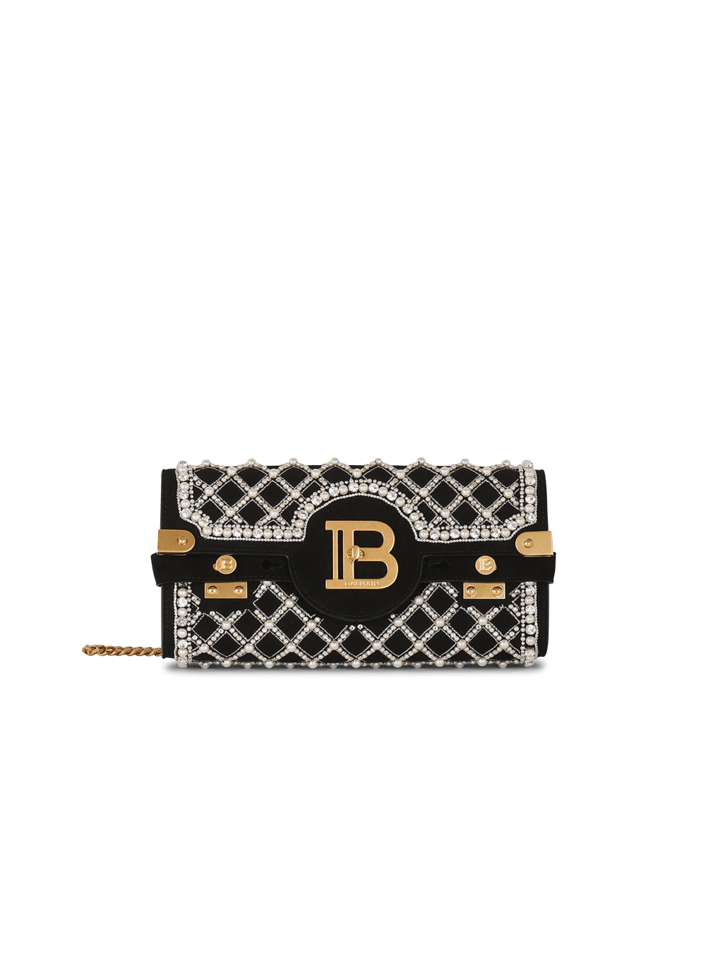 Women's Balmain Suede And Embroidered Pearl B-Buzz 23 Crossbody Bags Black | USA nwAqq6OV