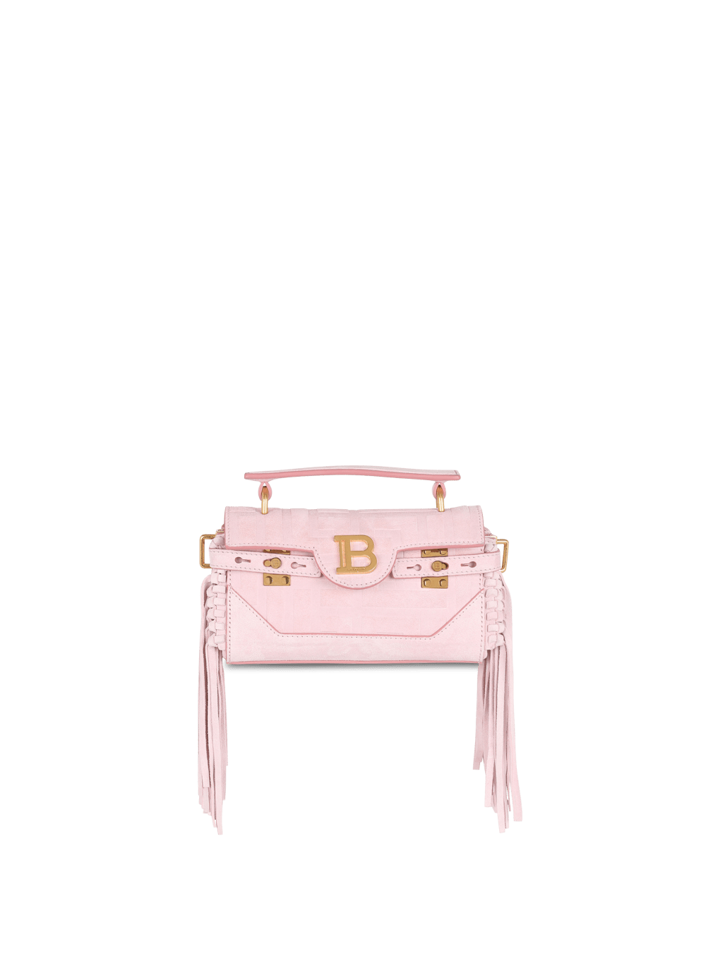 Women\'s Balmain Suede B-Buzz 19 With Fringe Handbag Pink | USA qa4fyRKf