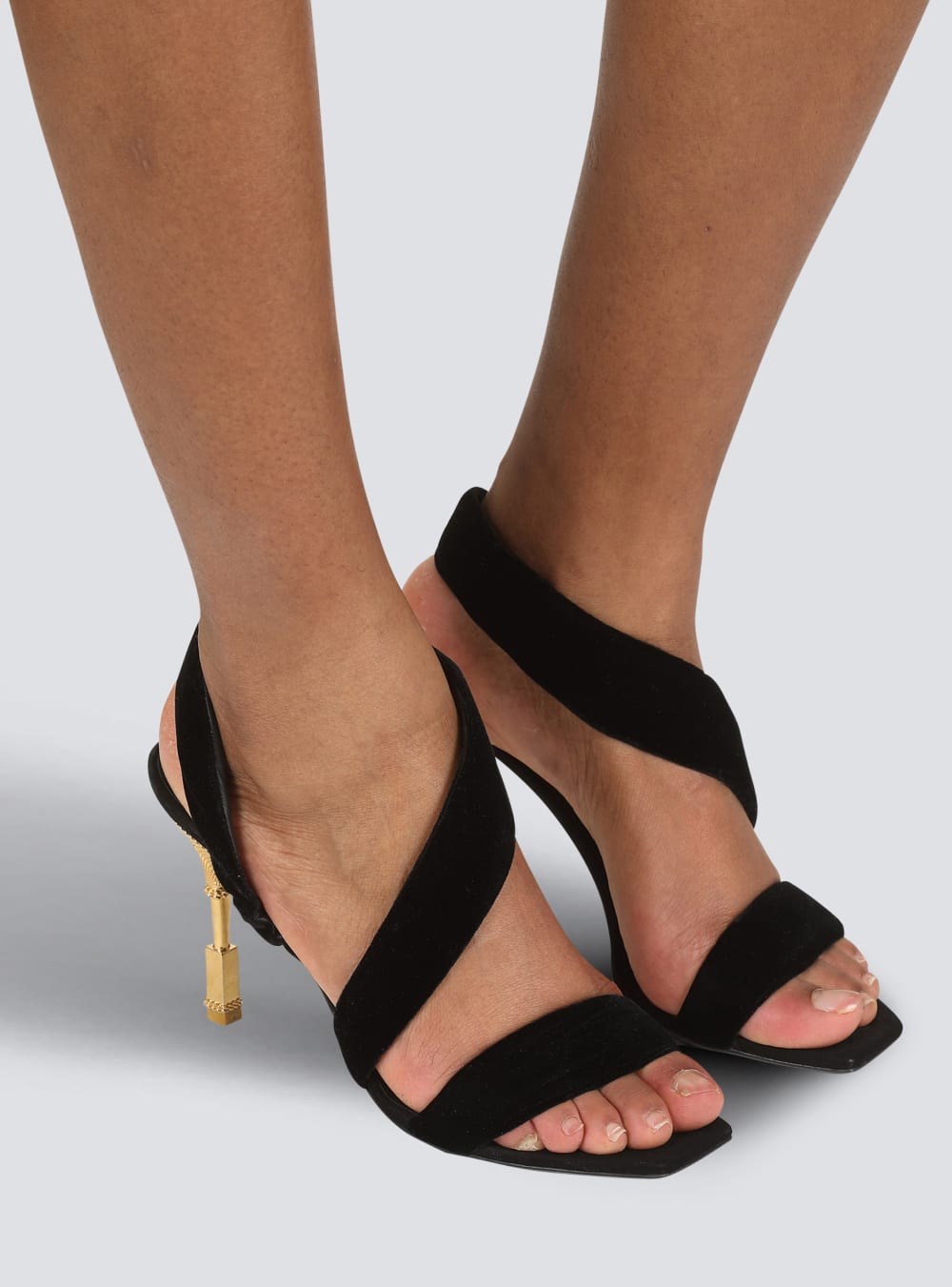 Women's Balmain Suede Moneta Sandals Black | USA B7VLjHYi