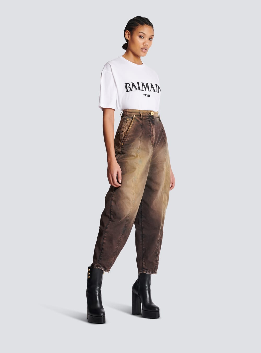 Women's Balmain Tie-dye Baggy Denim Jeans Brown | USA Rqa9g3wa