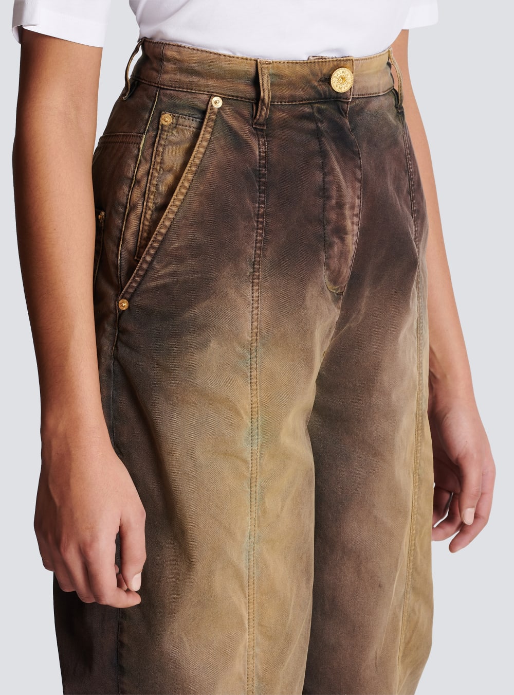 Women's Balmain Tie-dye Baggy Denim Jeans Brown | USA Rqa9g3wa