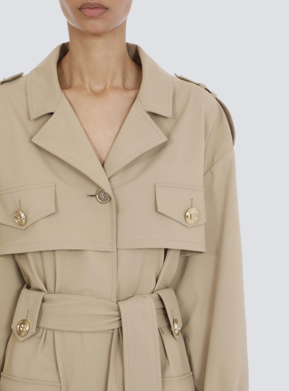 Women's Balmain Trench Jackets Beige | USA 2JF6mIJ4