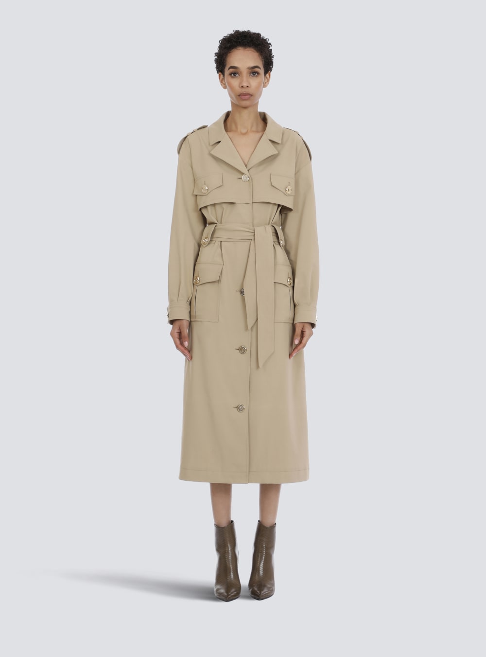 Women's Balmain Trench Jackets Beige | USA 2JF6mIJ4