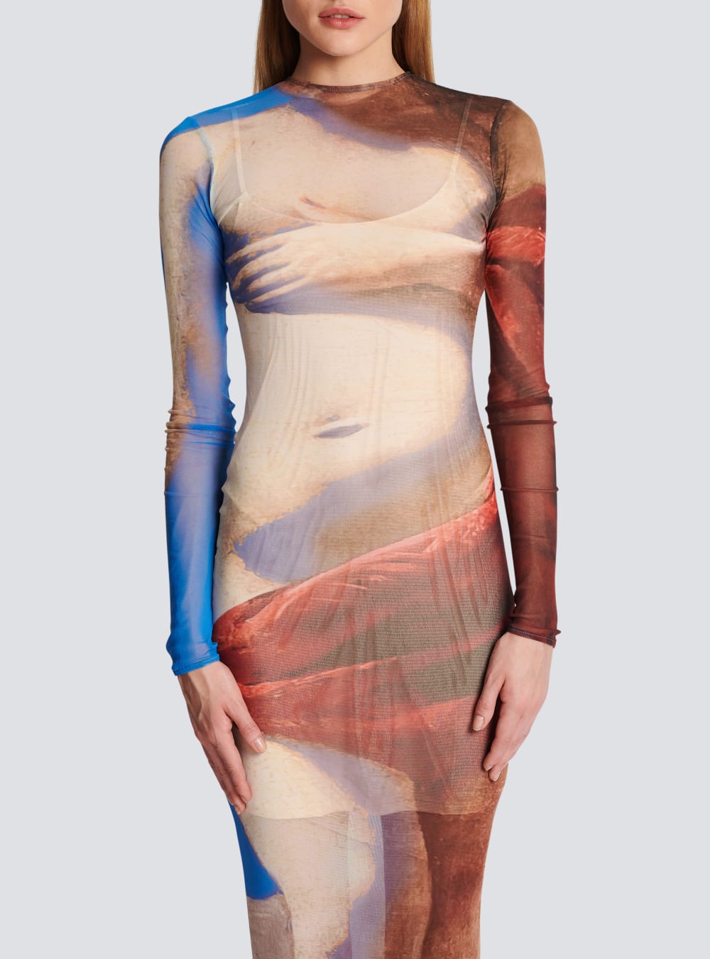 Women's Balmain Trompe-l'oeil Printed Tulle Maxi Dress Multicolor | USA rMGI5KgW