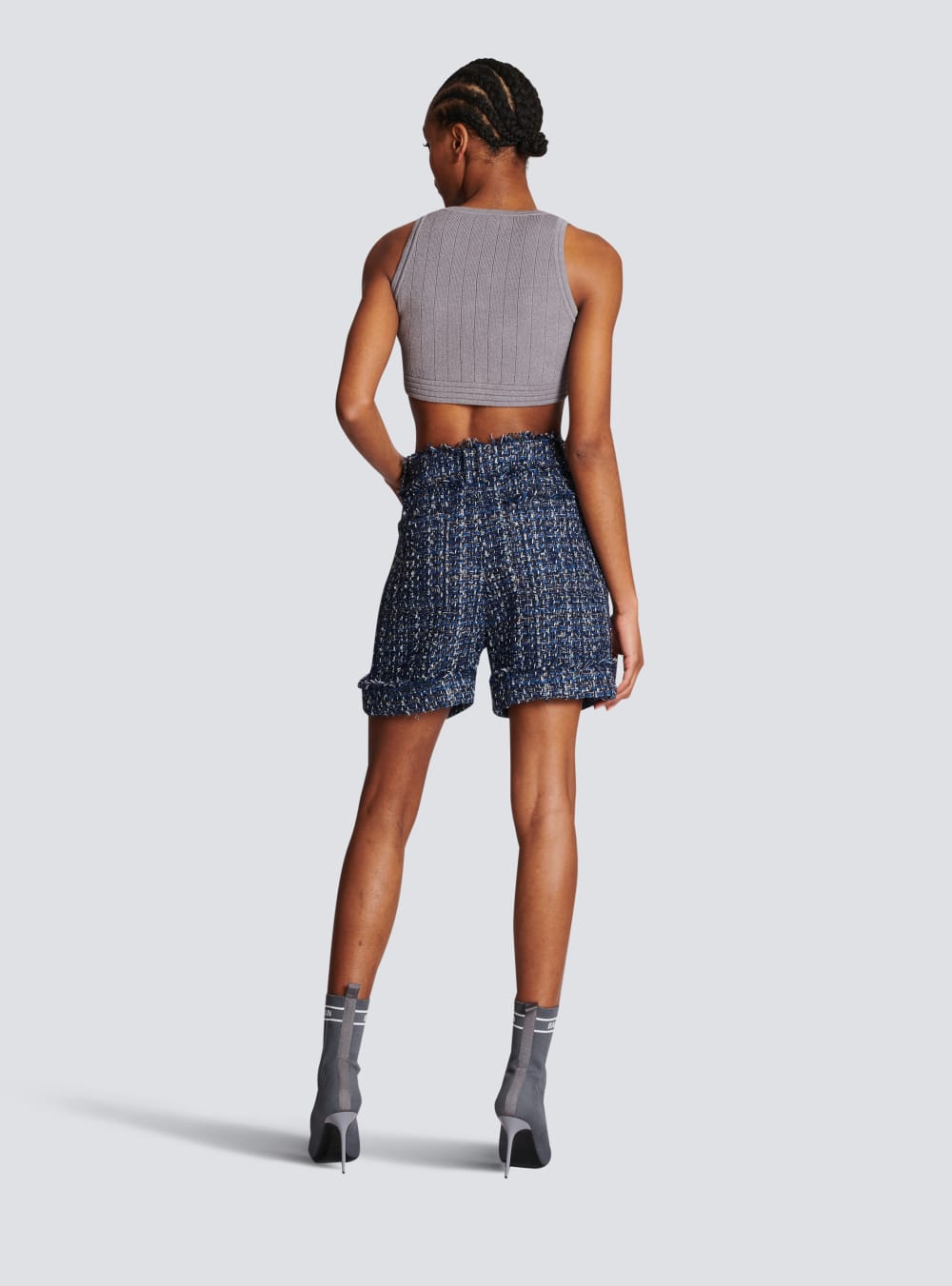 Women's Balmain Tweed High-waisted Shorts Navy | USA Mx98dRIu