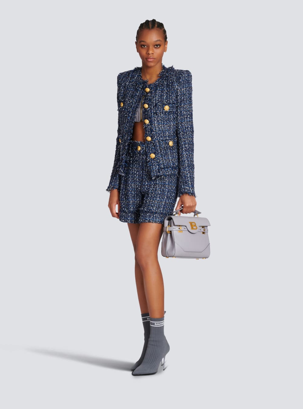 Women's Balmain Tweed Jackets Navy | USA TIZRR4m7