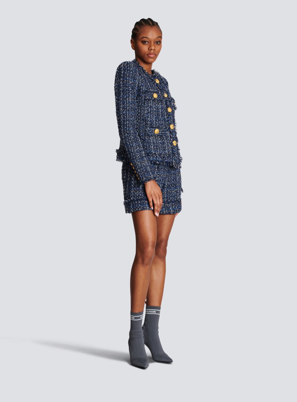 Women's Balmain Tweed Jackets Navy | USA TIZRR4m7