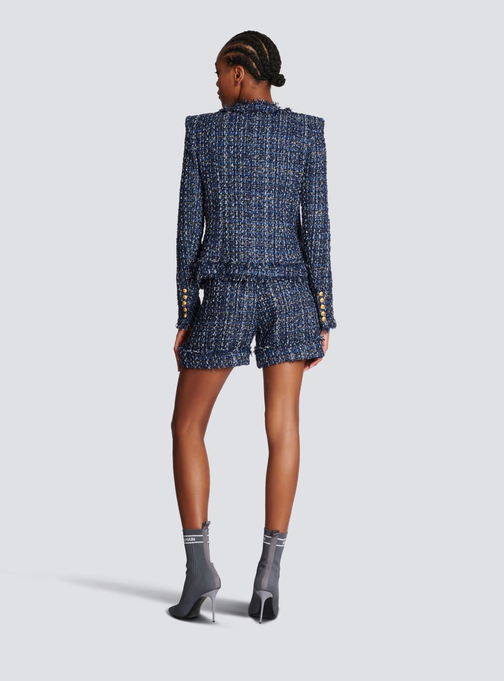 Women's Balmain Tweed Jackets Navy | USA TIZRR4m7