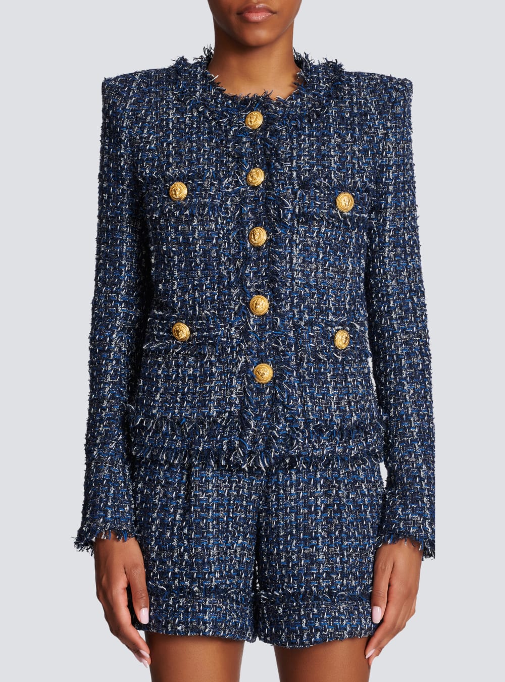 Women's Balmain Tweed Jackets Navy | USA TIZRR4m7