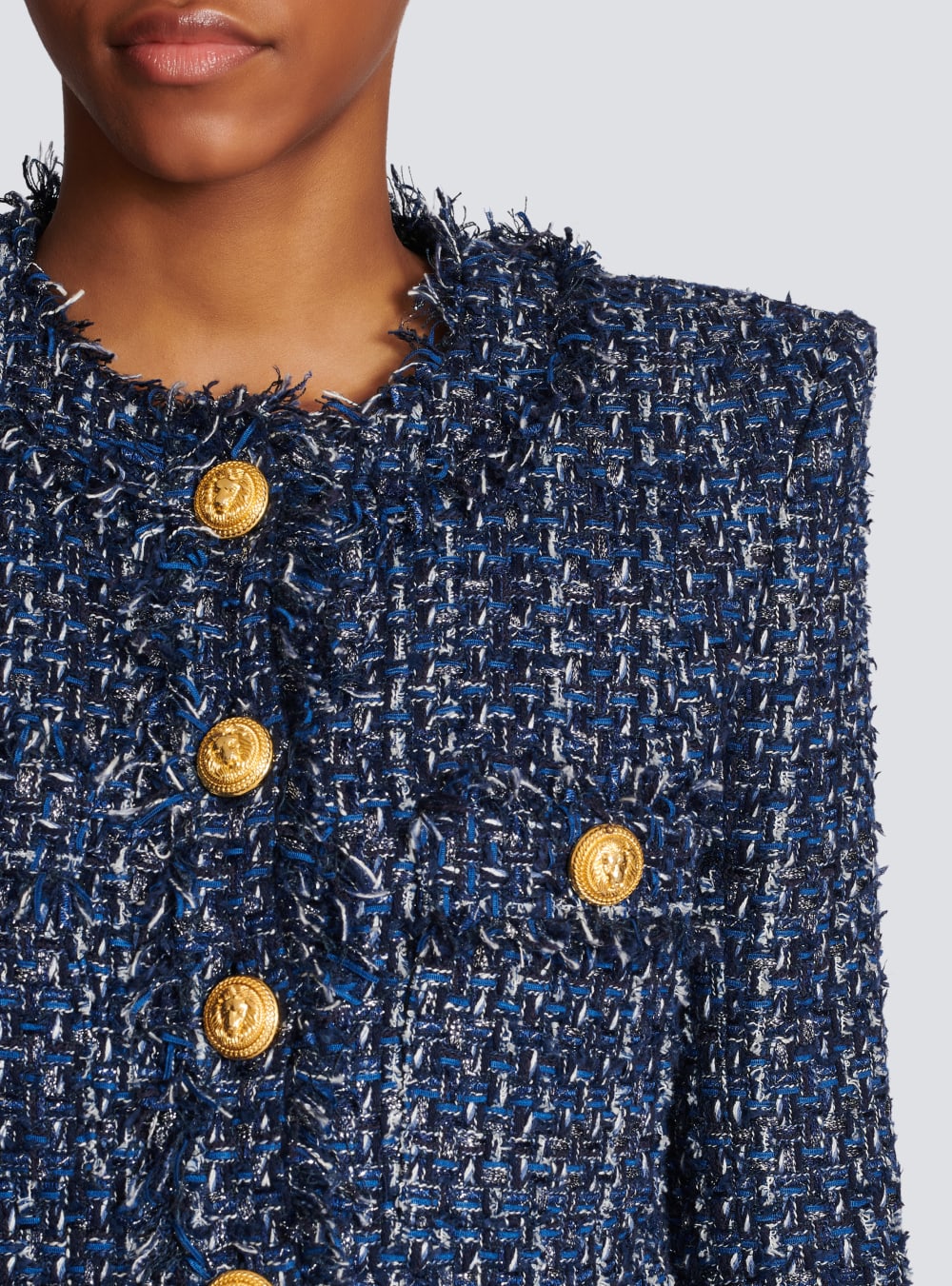 Women's Balmain Tweed Jackets Navy | USA TIZRR4m7