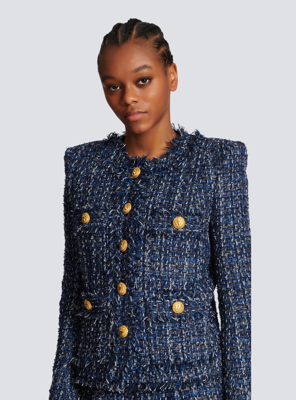 Women's Balmain Tweed Jackets Navy | USA TIZRR4m7