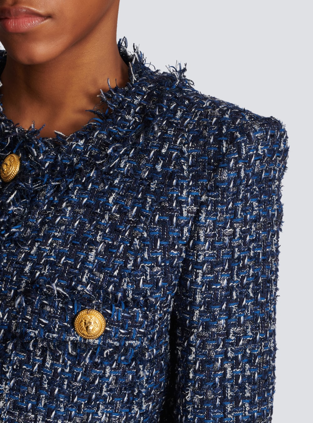 Women's Balmain Tweed Jackets Navy | USA TIZRR4m7