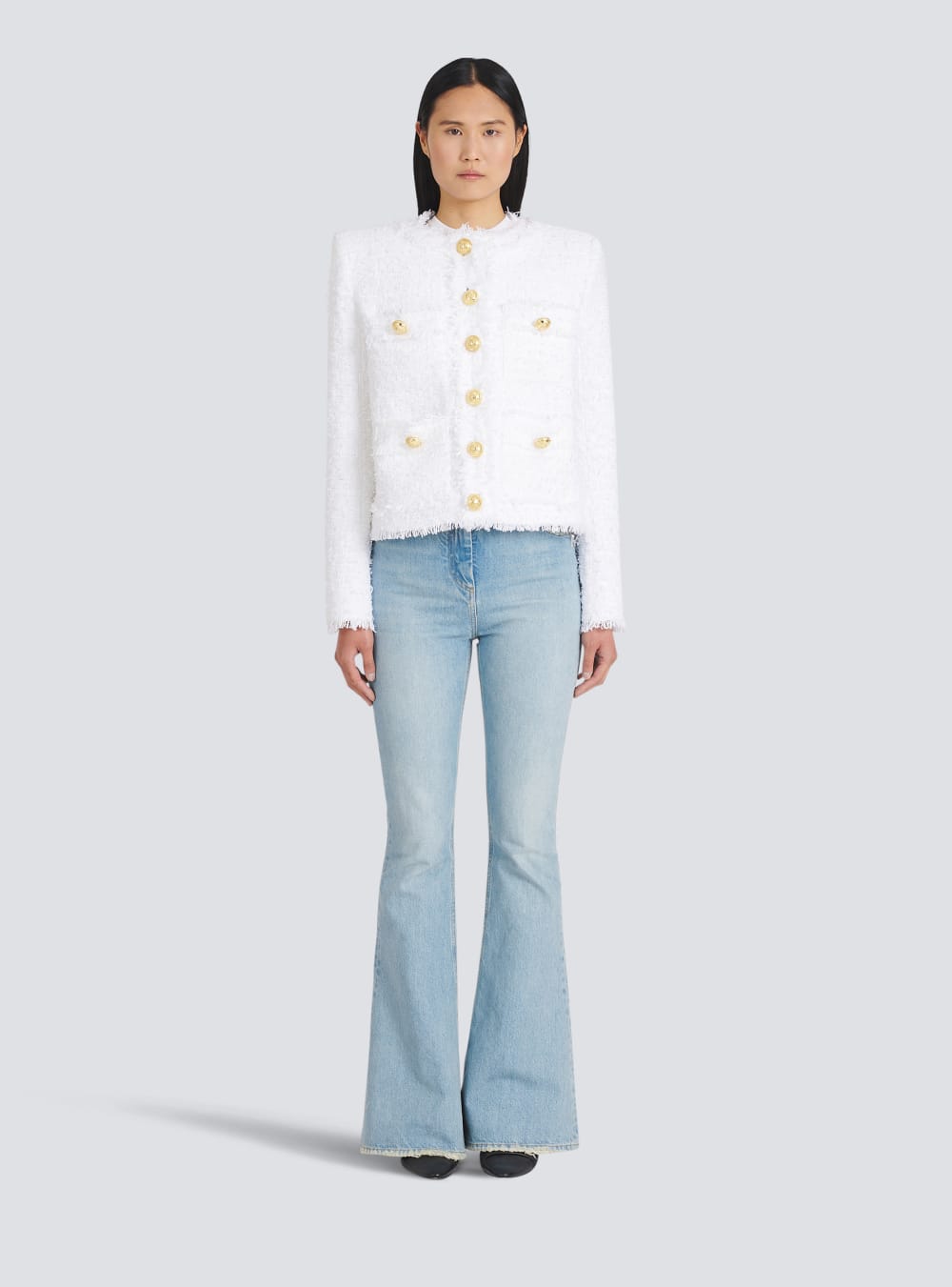 Women's Balmain Tweed Jackets White | USA fBXIWpe5