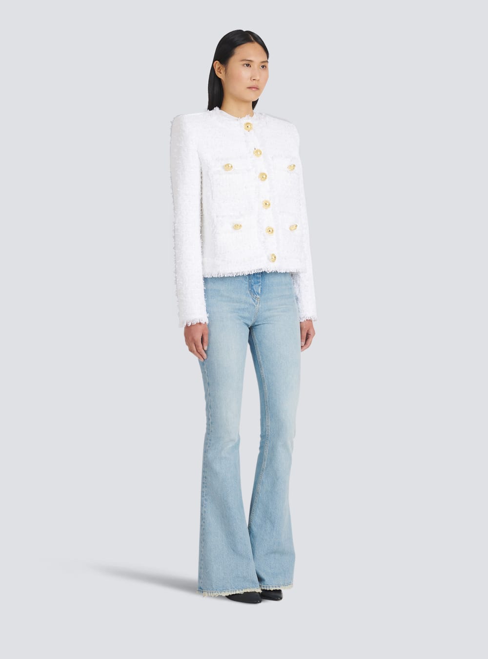 Women's Balmain Tweed Jackets White | USA fBXIWpe5