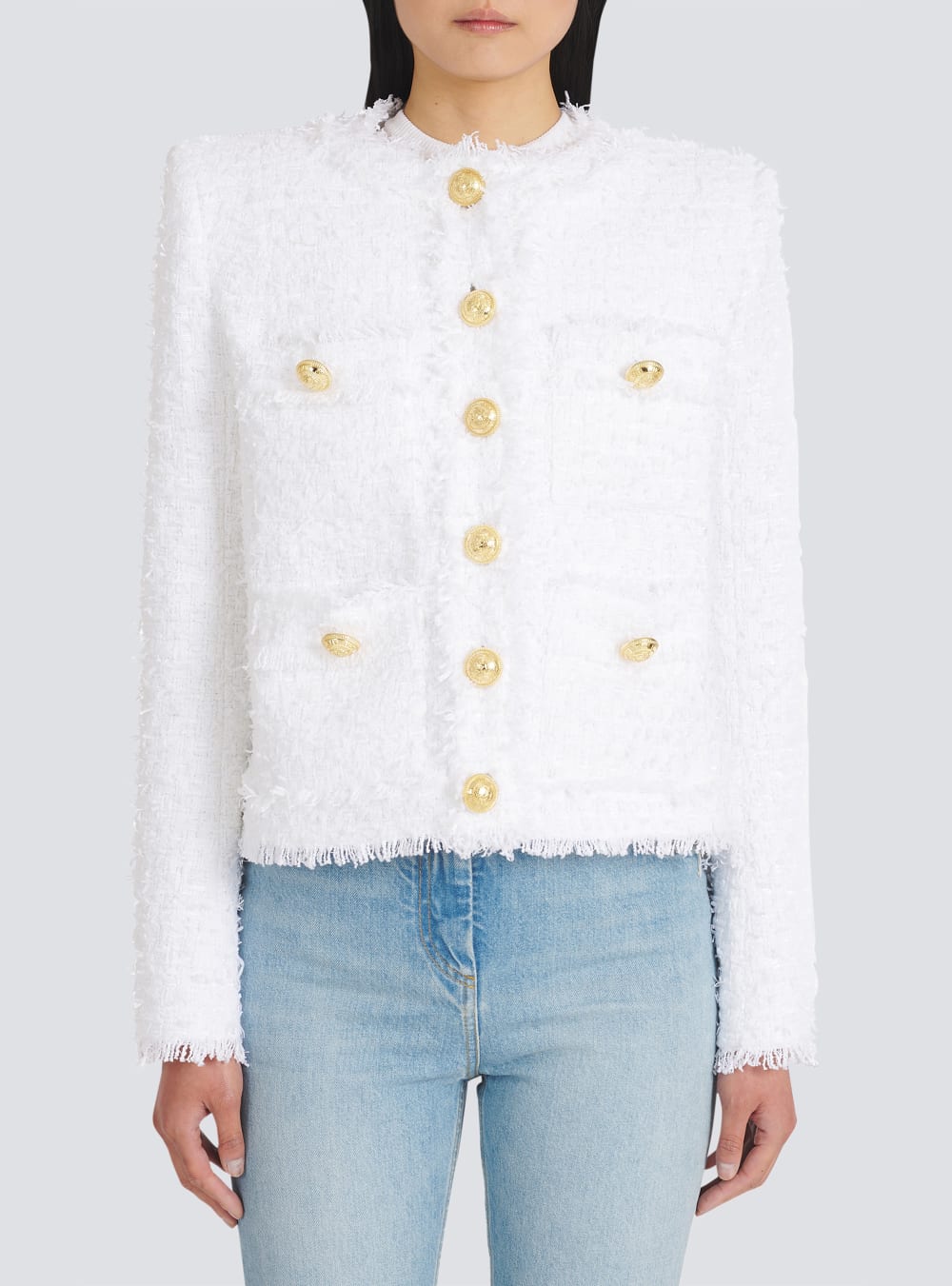 Women's Balmain Tweed Jackets White | USA fBXIWpe5