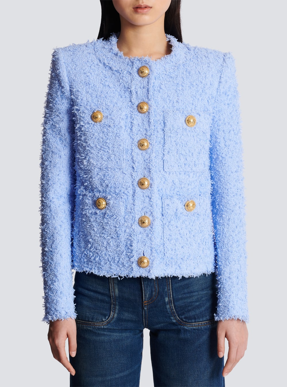 Women's Balmain Tweed Suit Jackets Blue | USA TXc6anab