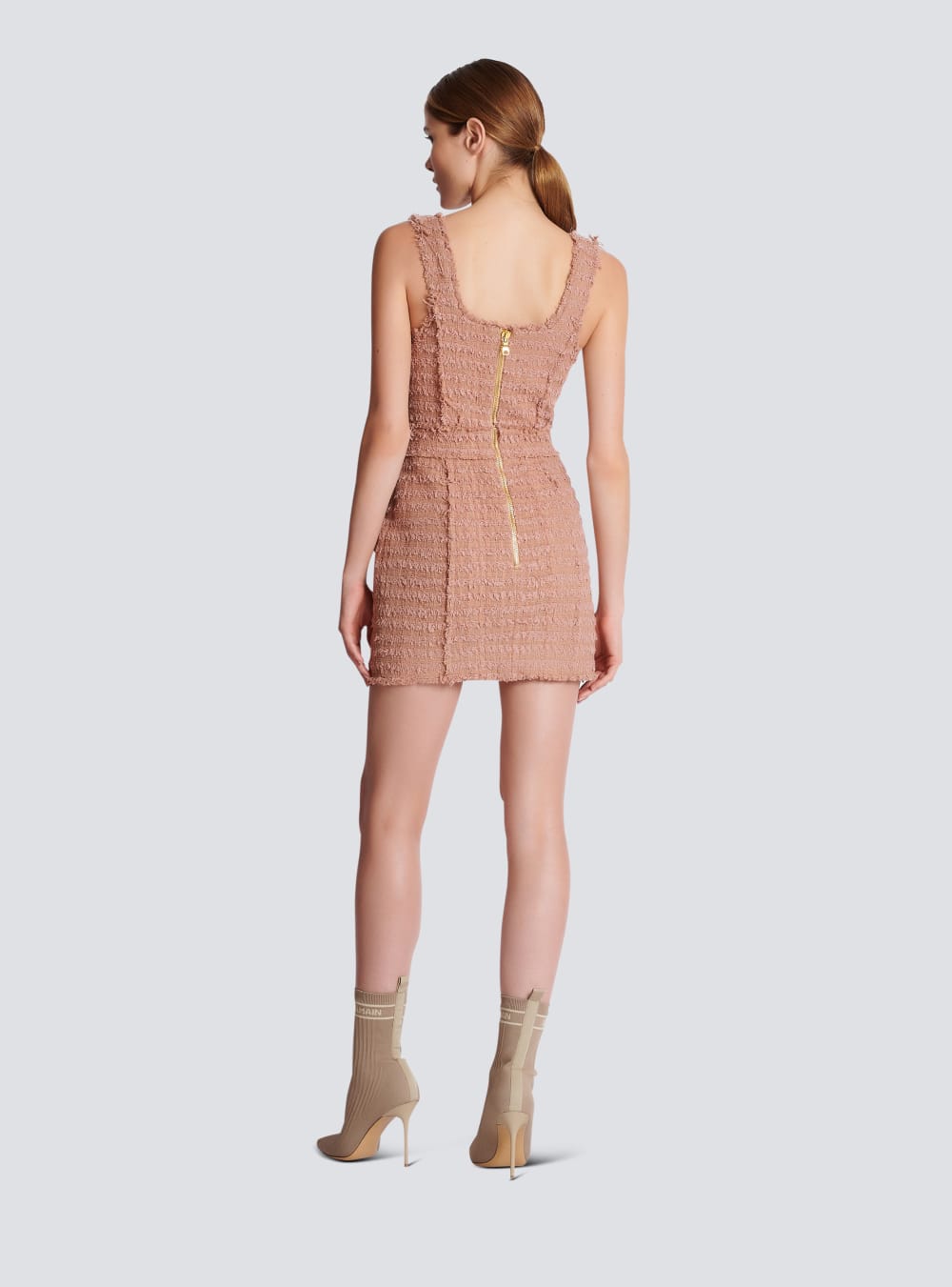 Women's Balmain Tweed With Straps Dress Beige | USA OgKROyM0