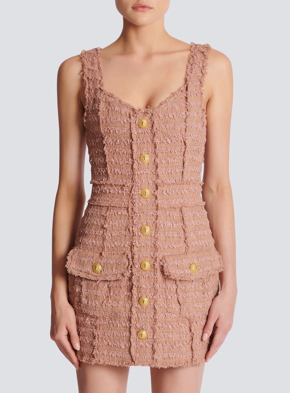 Women's Balmain Tweed With Straps Dress Beige | USA OgKROyM0