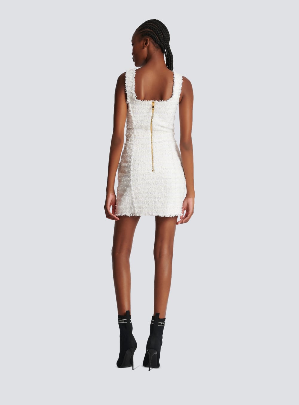 Women's Balmain Tweed With Straps Dress White | USA WI0ZDVBQ