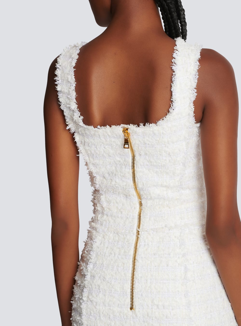 Women's Balmain Tweed With Straps Dress White | USA WI0ZDVBQ