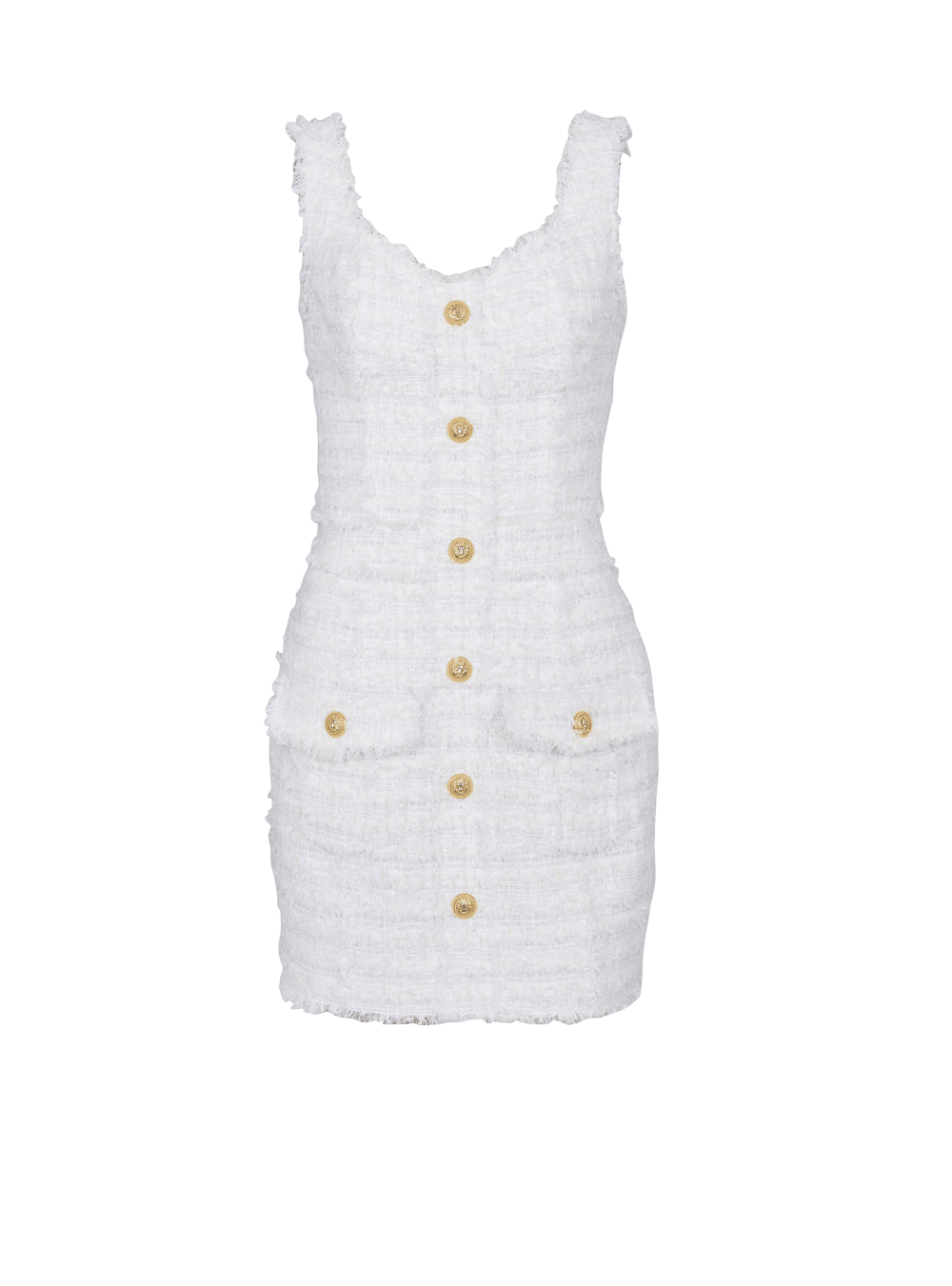 Women\'s Balmain Tweed With Straps Dress White | USA WI0ZDVBQ