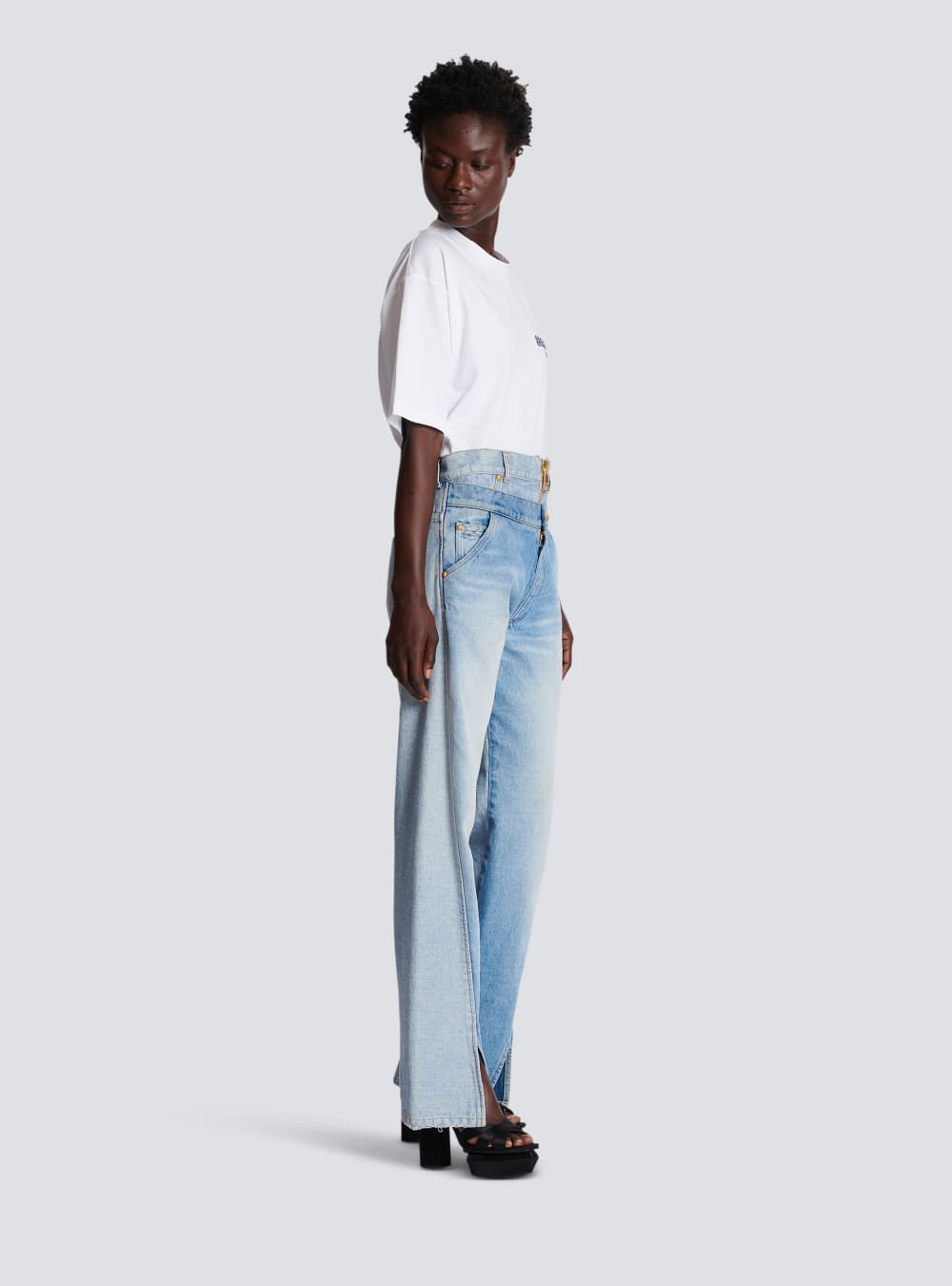 Women's Balmain Two-in-one Faded Jeans Blue | USA 0KBaU24X