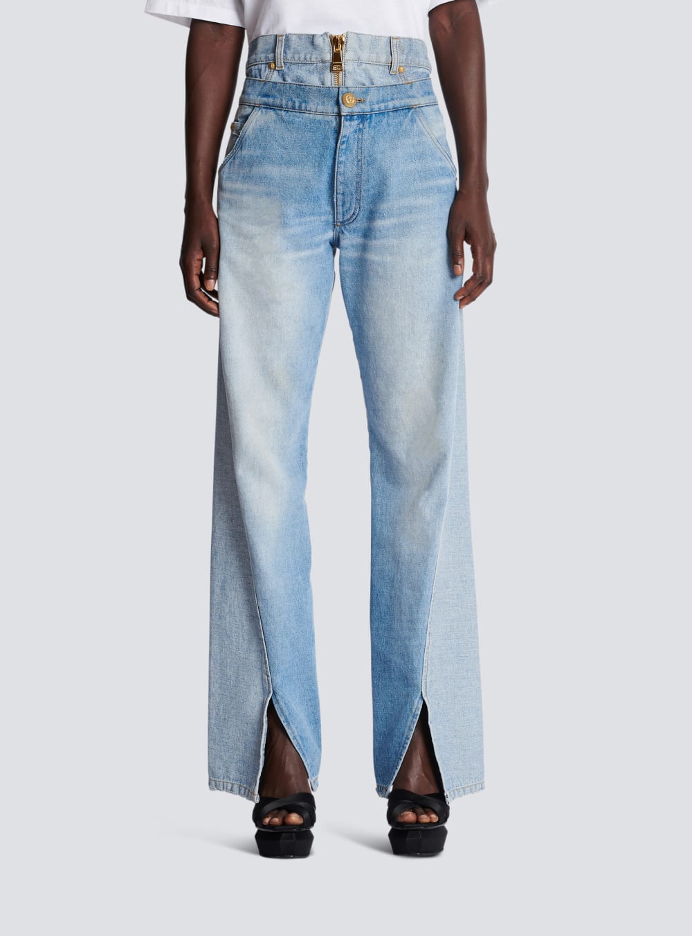 Women's Balmain Two-in-one Faded Jeans Blue | USA 0KBaU24X