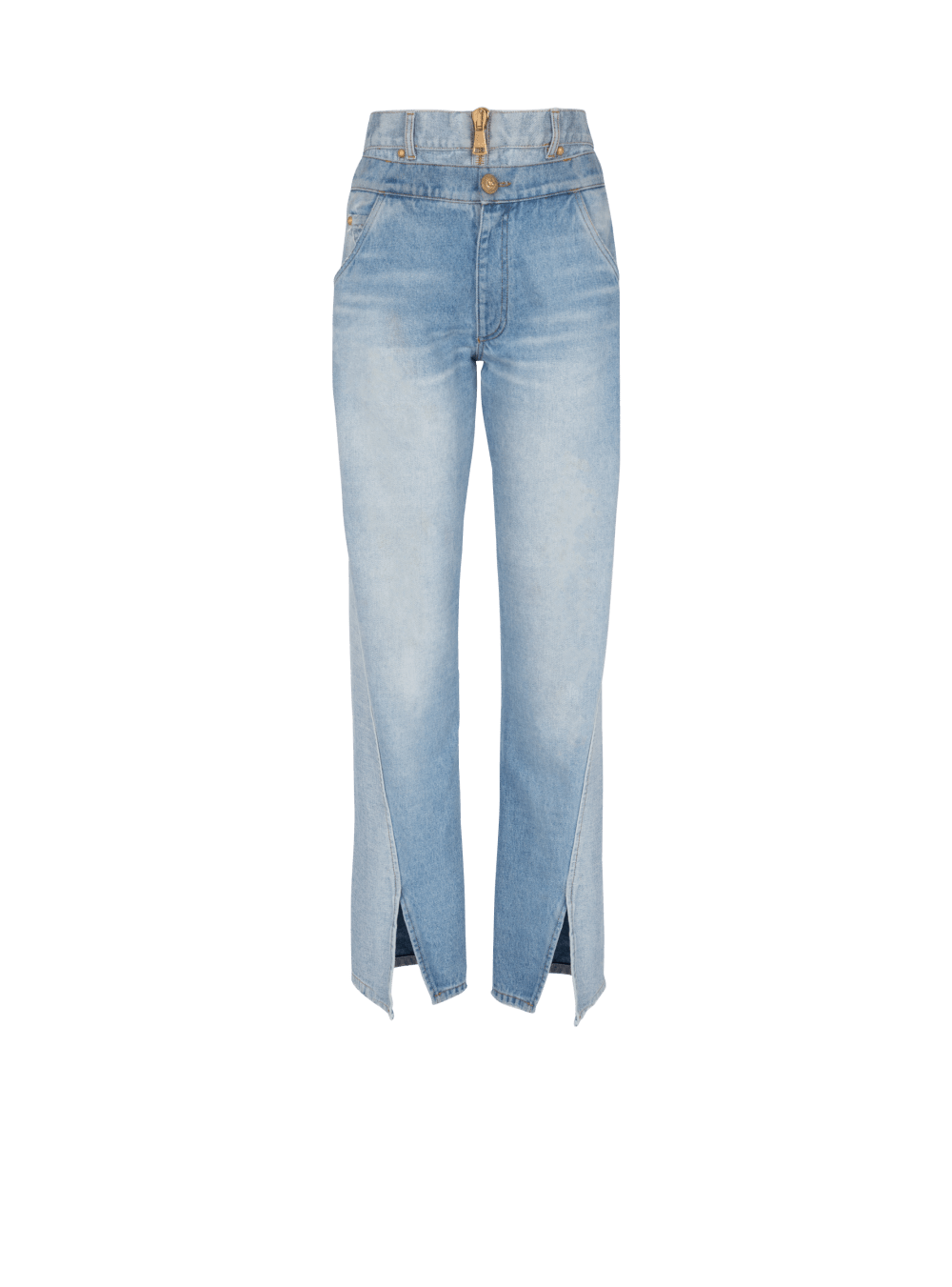 Women\'s Balmain Two-in-one Faded Jeans Blue | USA 0KBaU24X