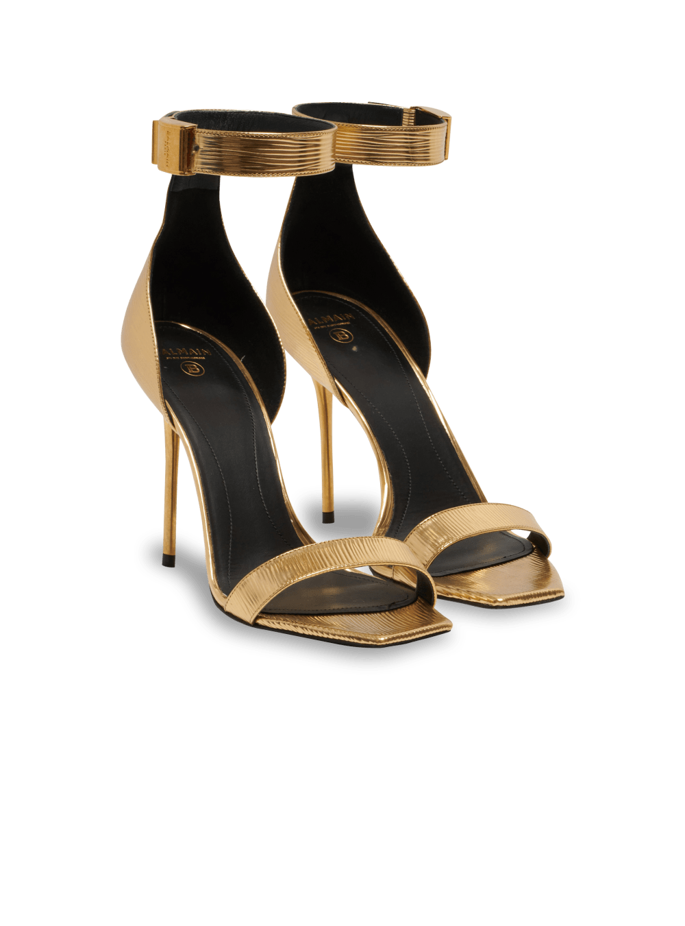 Women's Balmain Uma Laminated Leather Sandals Gold | USA Z8GB4Nab