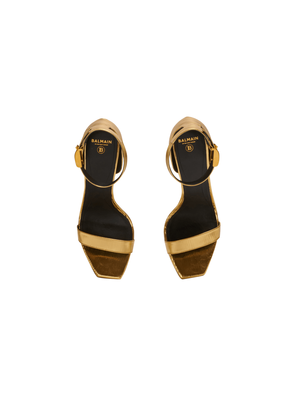 Women's Balmain Uma Laminated Leather Sandals Gold | USA Z8GB4Nab