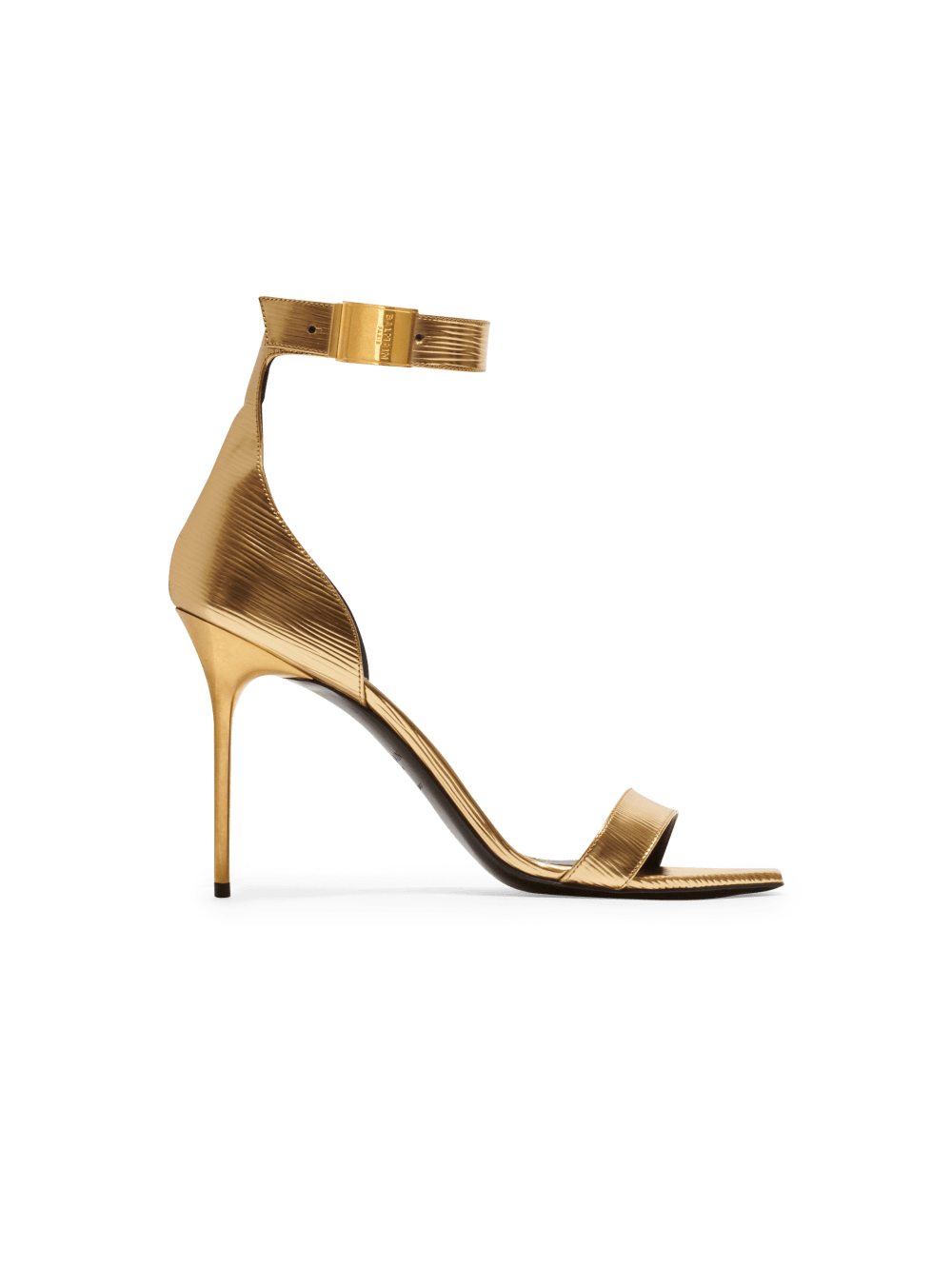 Women\'s Balmain Uma Laminated Leather Sandals Gold | USA Z8GB4Nab