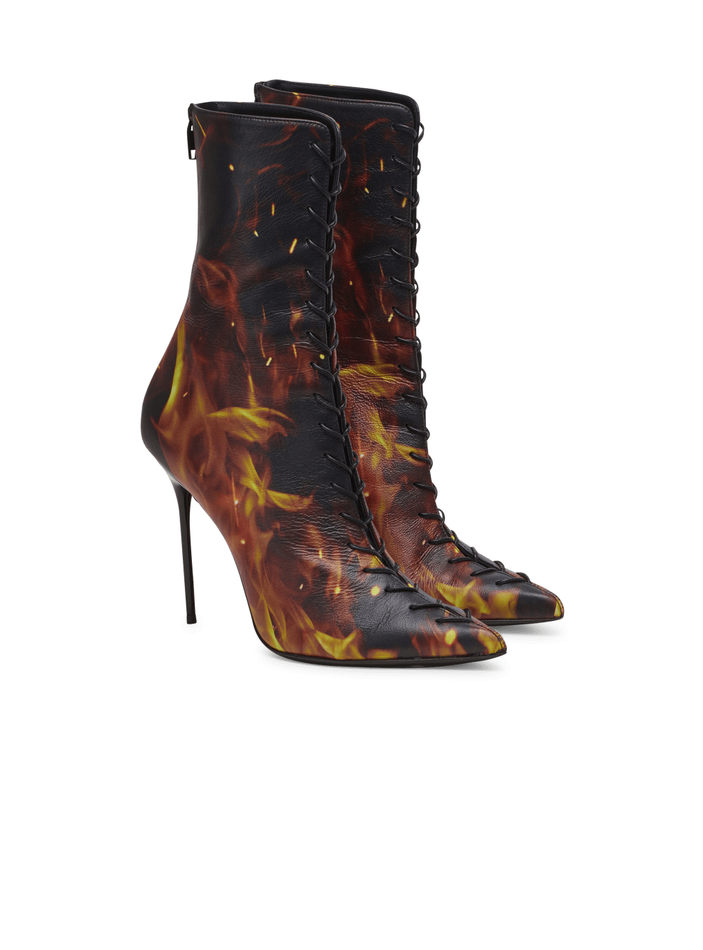 Women's Balmain Uria In Fire Print Leather Ankle Boots Orange | USA yrGgmdbN