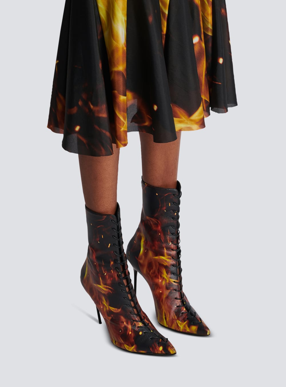 Women's Balmain Uria In Fire Print Leather Ankle Boots Orange | USA yrGgmdbN