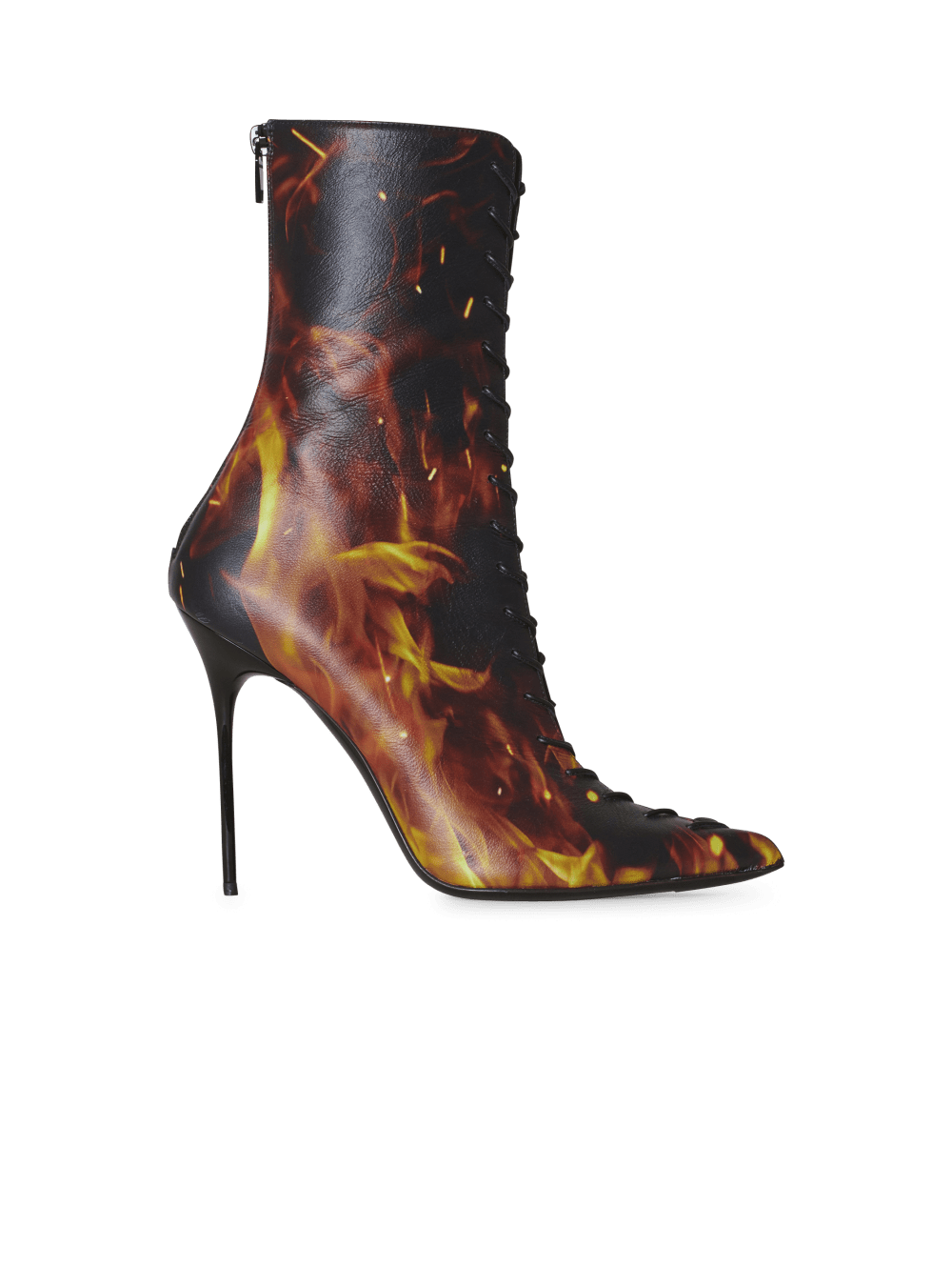 Women\'s Balmain Uria In Fire Print Leather Ankle Boots Orange | USA yrGgmdbN