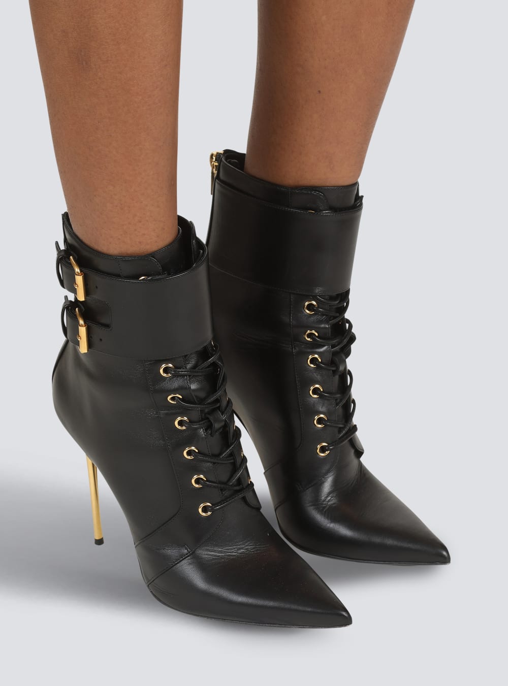 Women's Balmain Uria Leather Ankle Boots Black | USA N7ELlAhy