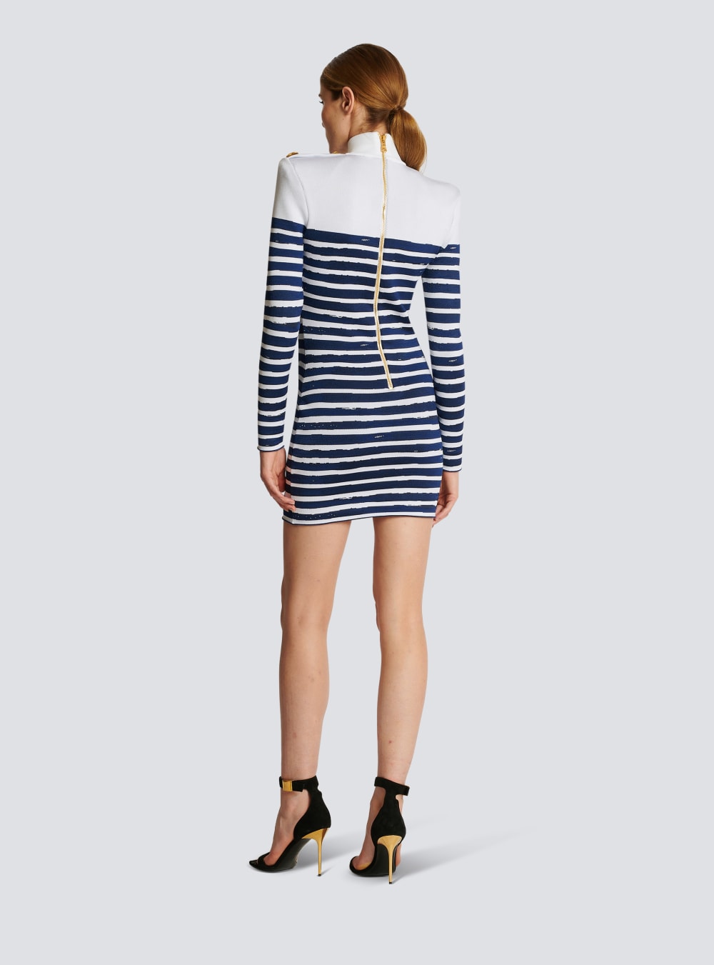 Women's Balmain Valentine's Day Striped Print Dress Blue | USA bpuJZnEJ