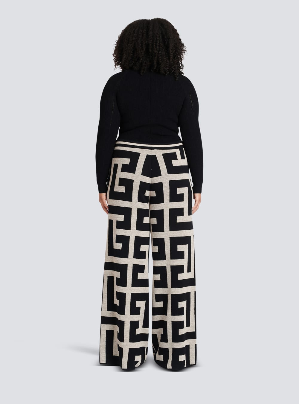 Women's Balmain Wide Knit With Maxi Monogram Trousers Black | USA oINbMbyS