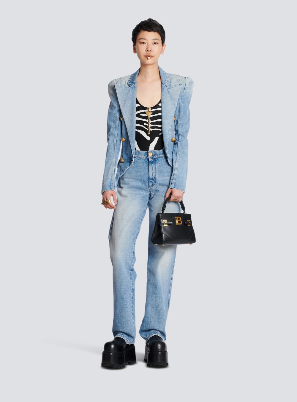 Women's Balmain Wide-leg Faded Denim Jeans Blue | USA 4HRbehc6