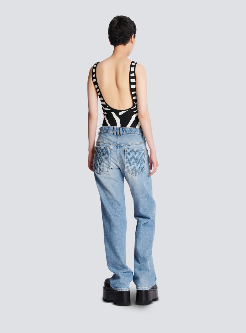 Women's Balmain Wide-leg Faded Denim Jeans Blue | USA 4HRbehc6