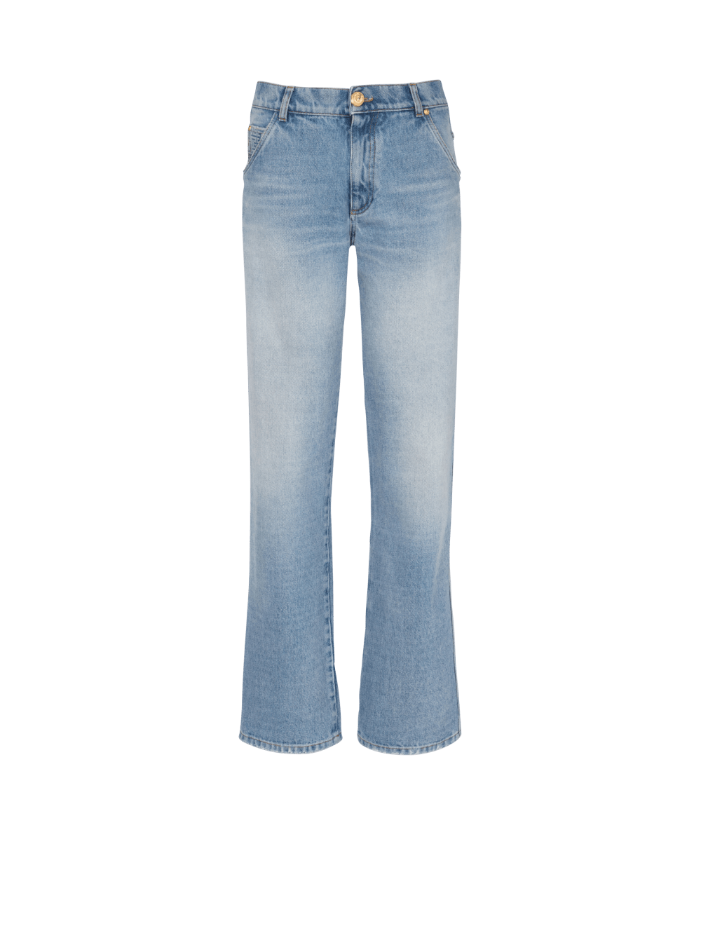 Women\'s Balmain Wide-leg Faded Denim Jeans Blue | USA 4HRbehc6