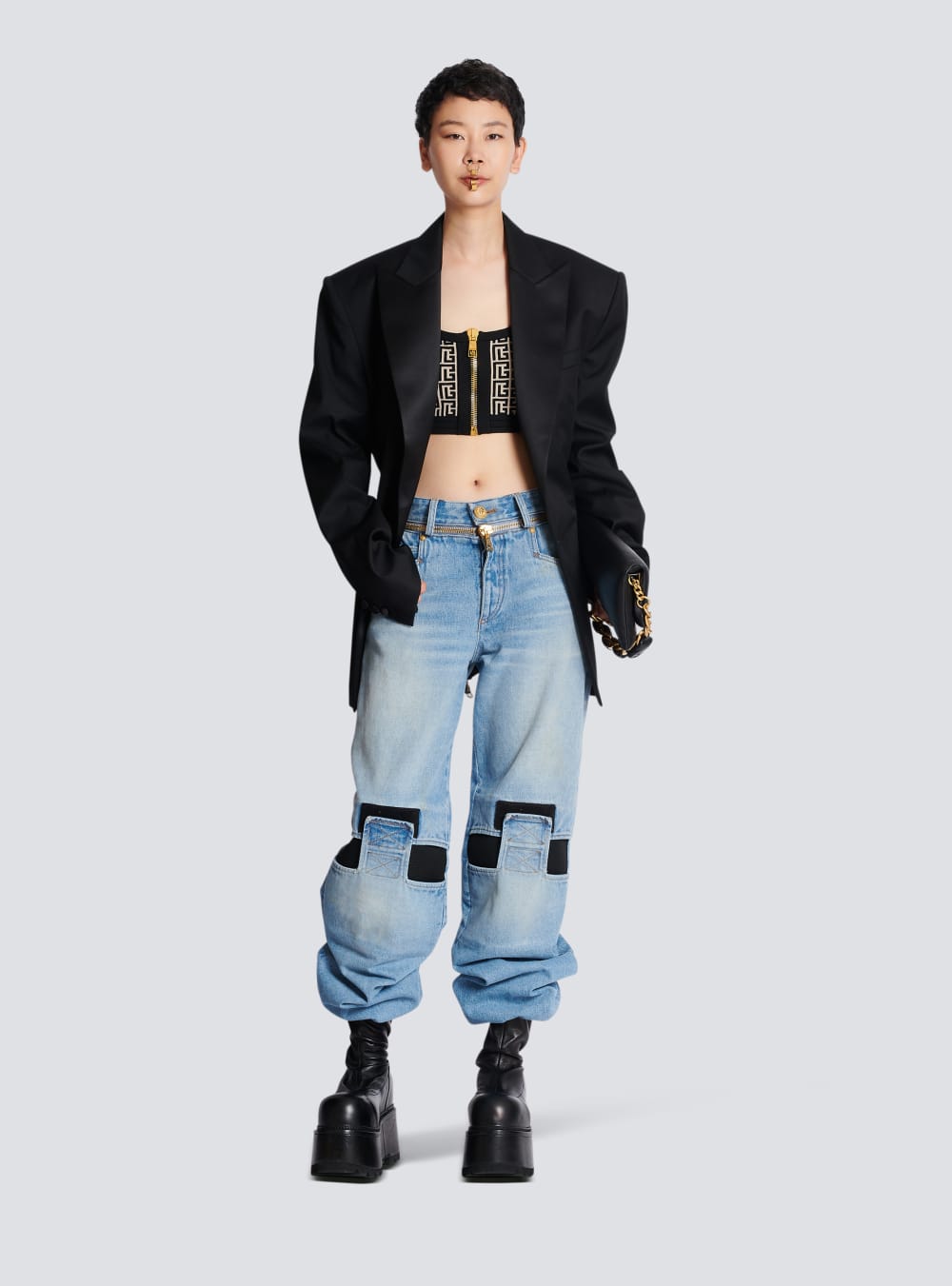 Women's Balmain Wide-leg With Technical Yoke Jeans Blue | USA aaCCxkoy