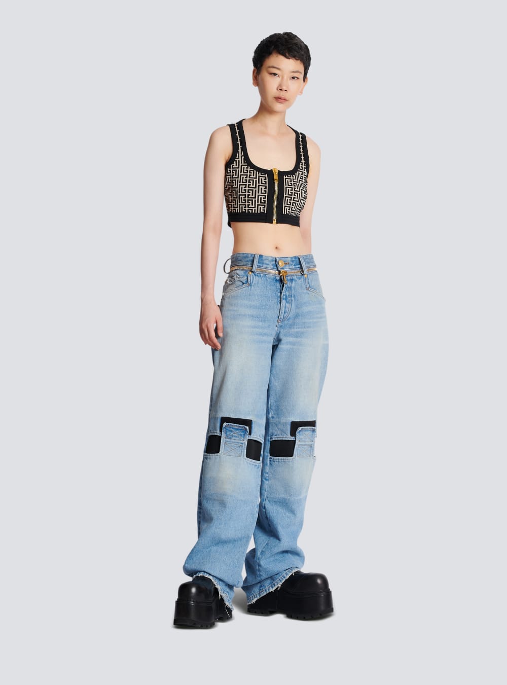 Women's Balmain Wide-leg With Technical Yoke Jeans Blue | USA aaCCxkoy