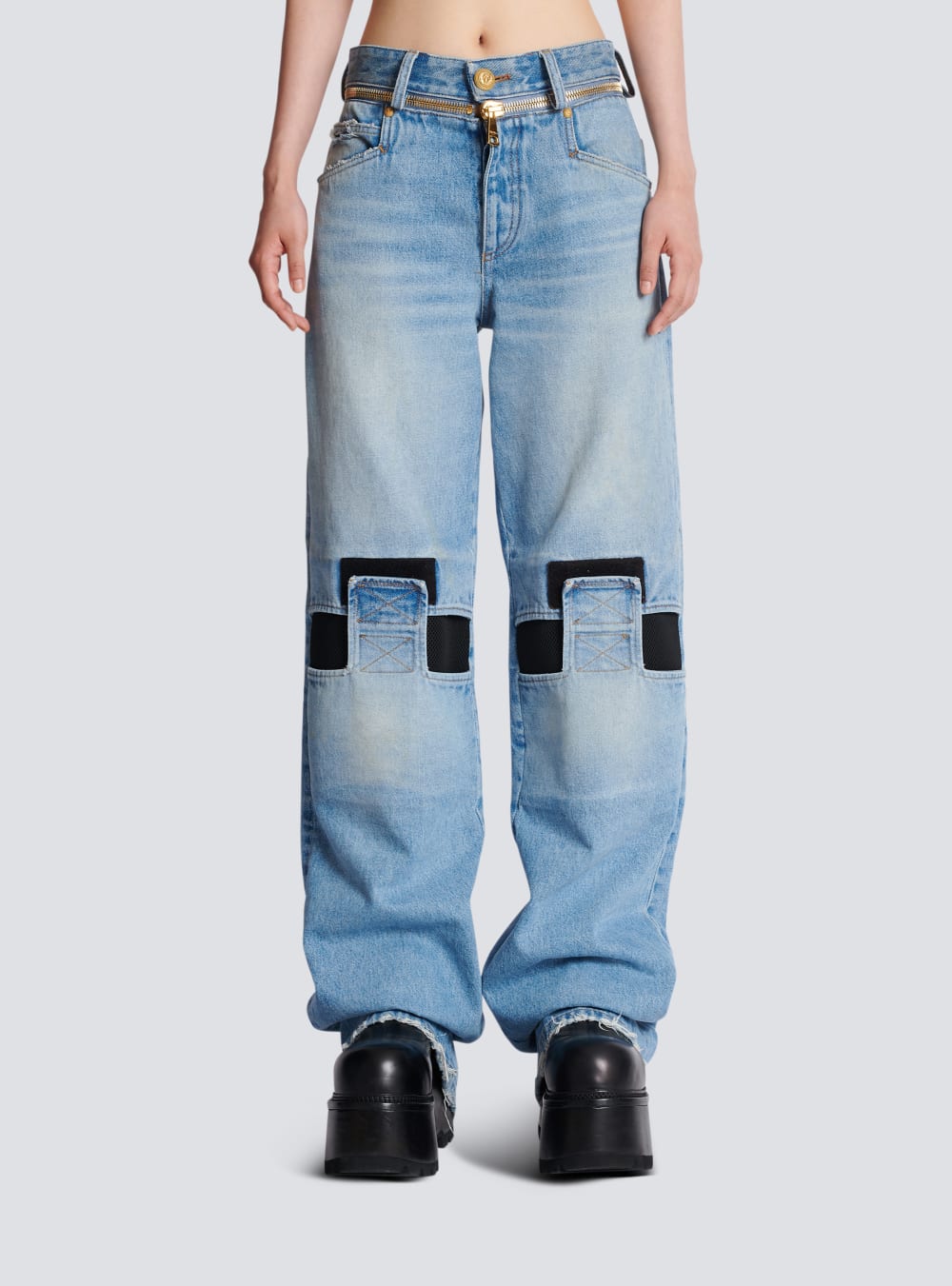 Women's Balmain Wide-leg With Technical Yoke Jeans Blue | USA aaCCxkoy