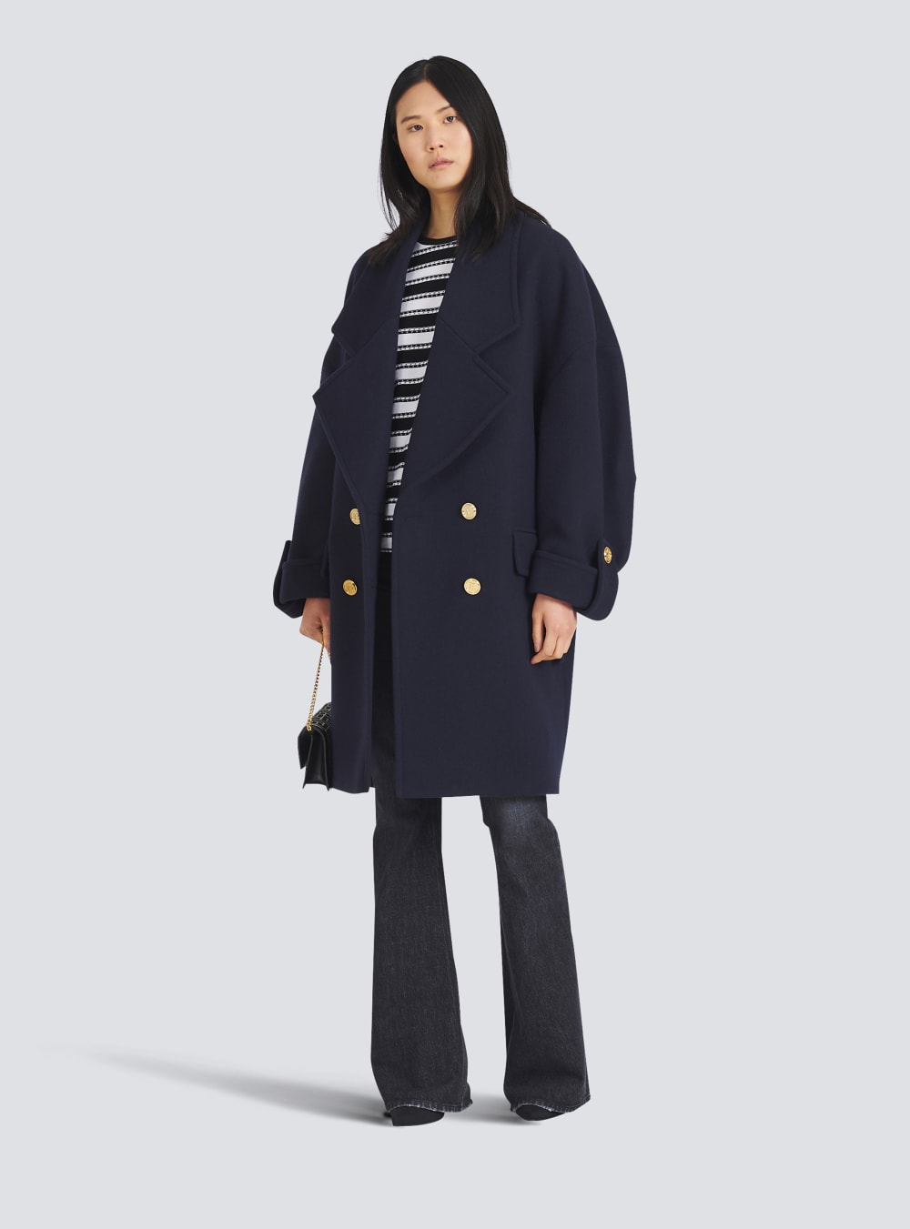 Women's Balmain Wool And Cashmere Pea With Double-breasted Gold-tone Buttoned Fastening Jackets Navy | USA pQrdCs4v